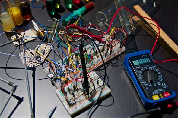 Breadboard with a forest of electric wires