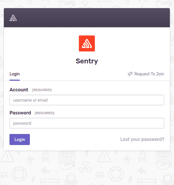 Sentry's login screen